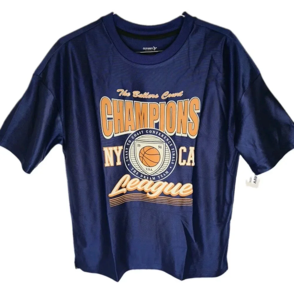 Old Navy ACTIVE Boys Blue Basketball Champions League Graphic T-Shirt NWT 10. 12